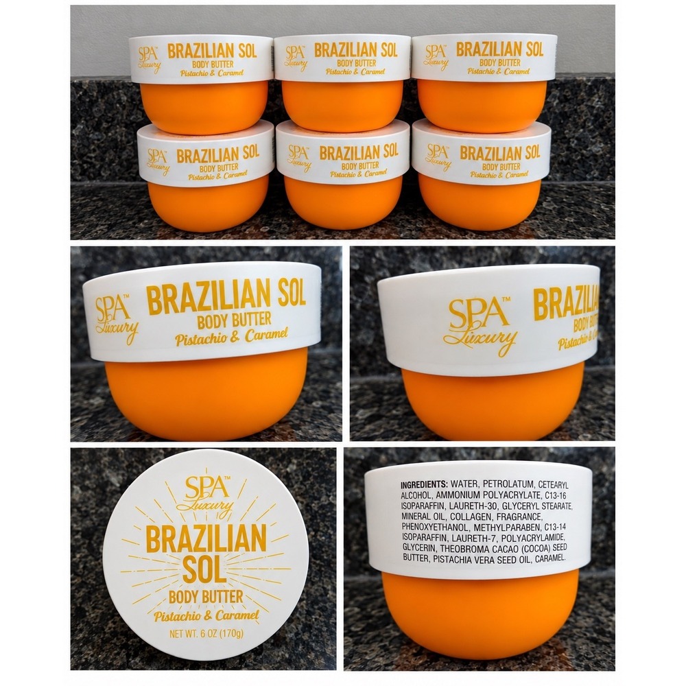 6 SPA Luxury BRAZILIAN SOL Pistachio & Caramel Body Butter Lotion 6 oz. NEW